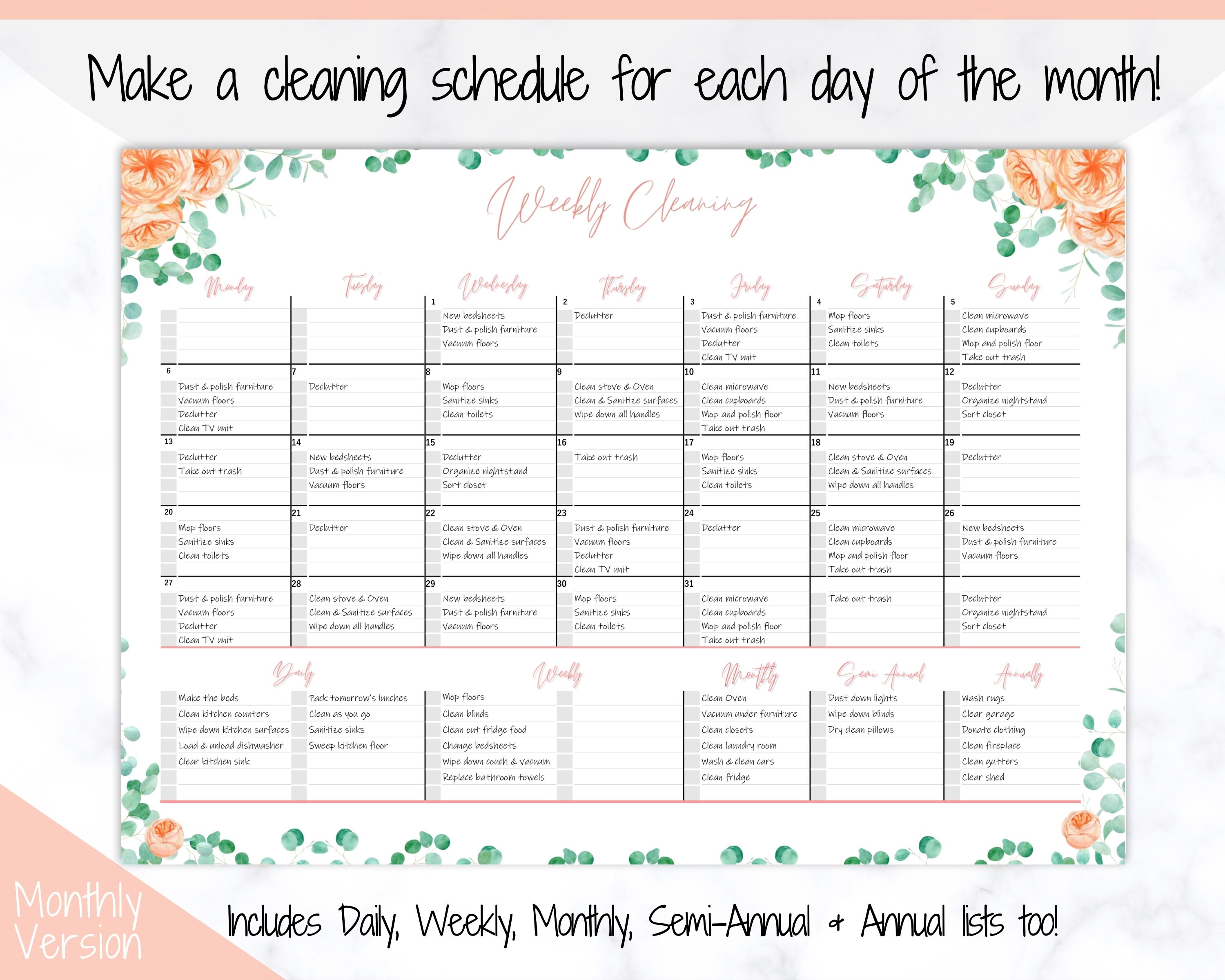 EDITABLE Cleaning Schedule Weekly Cleaning Planner Cleaning | Etsy