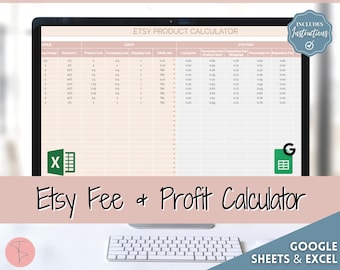 Calculadora de preços Etsy, planilha de lucro para pequenas empresas e vendedores Etsy, planilhas Excel e Google, estratégia de taxas, venda na loja Etsy