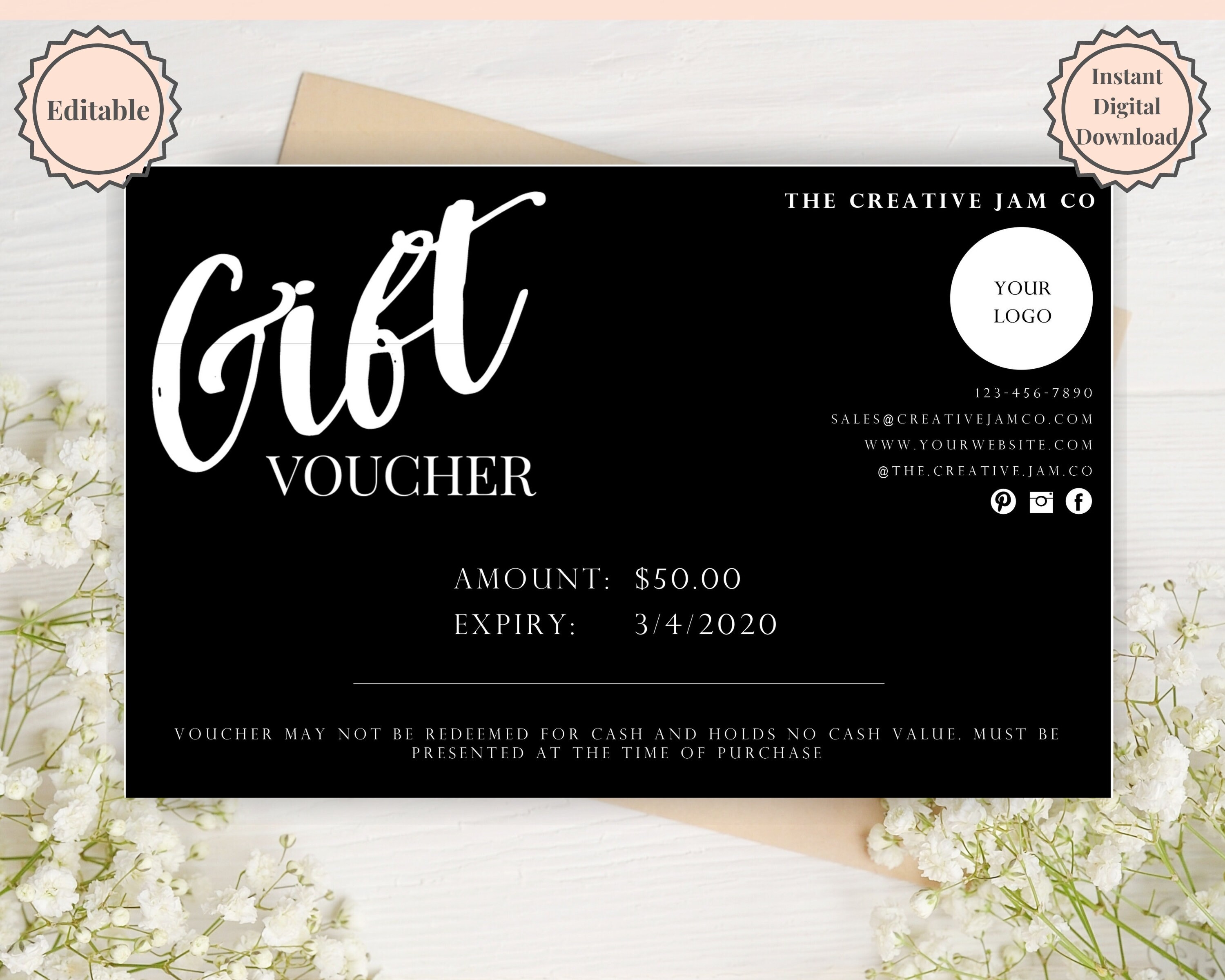 Gift Voucher, Gift Certificate Template. Editable Gift Card template, DIY Shop Voucher Template. DIY Coupons for last minute gift. Editable.