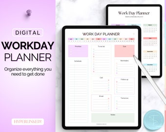 Work from home Digital Planner, Work Day Organizer, Daily Planner, Work Planner, To Do List, Business, Office Organizer, GoodNotes, iPad