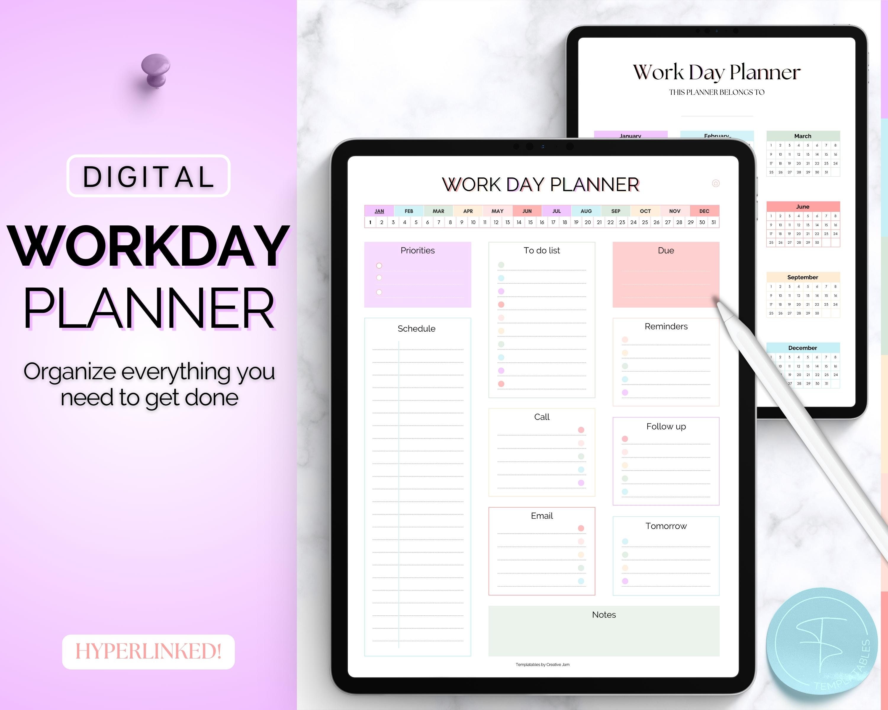 Work Planner Calendar On Computer Work Planner, Digital Planner, Work Day Organizer, Daily Planner, Work ...