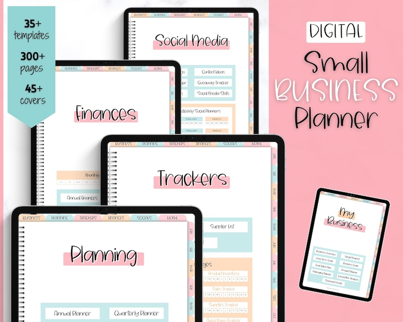 Digital Small Business Planner, Undated Trackers, Social Media, Finances, GoodNotes Digital Journal, Monthly, Weekly, Side Hustle, iPad image 1