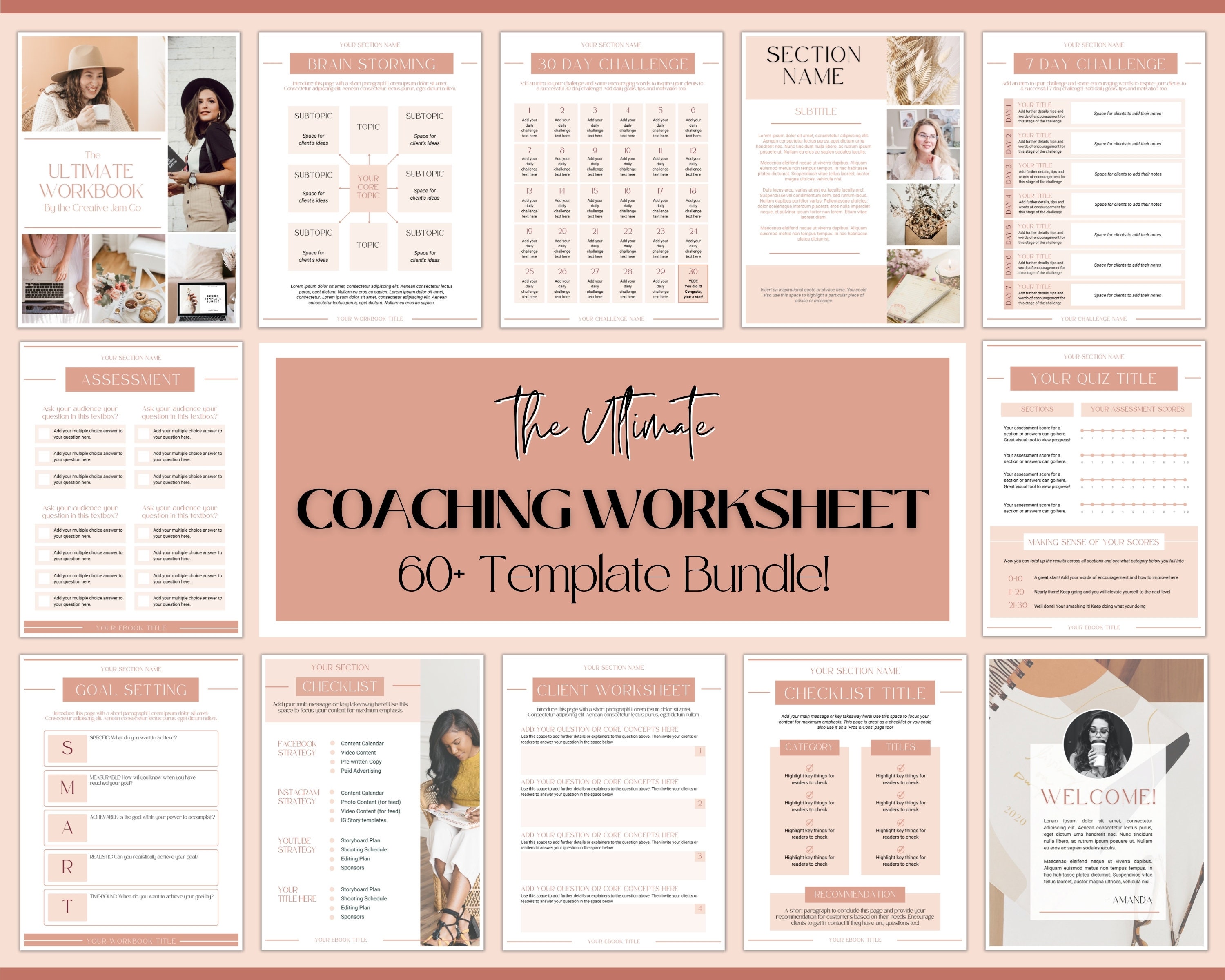 Coaching Worksheet Template Bundle Canva Workbook Templates | Etsy