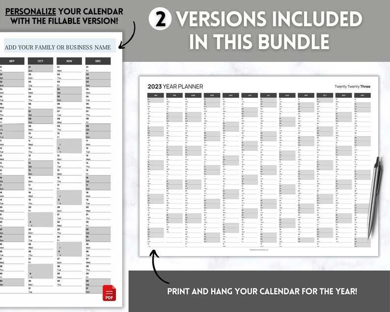 Printable 2023 Wall Calendar Large Yearly Calendar Etsy