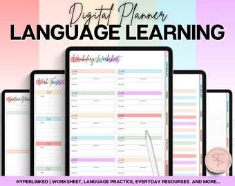 Digital Language Learning Planner, Study Korean, Japanese, Spanish, French, English, Language Templates, Student Workbook, GoodNotes, iPad