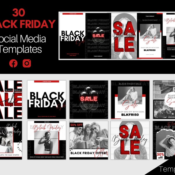 BLACK FRIDAY Social Media Templates. 30 Instagram & Facebook Canva Templates. Instagram Posts + Stories. Facebook Posts. Cyber Monday Sales