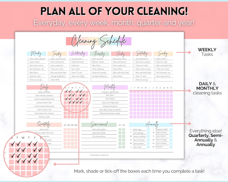 EDITABLE Cleaning Planner, Cleaning Checklist, Cleaning Schedule, Weekly House Chores, Adhd Clean Home, Monthly, Household Planner Printable image 3