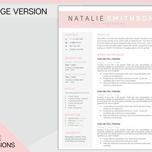 K&ouml;nnte beinhalten: Eine rosa und wei&szlig;e Lebenslaufvorlage mit Abschnitten f&uuml;r Kontaktinformationen, Ausbildung, F&auml;higkeiten, Expertise und Interessen. Die Vorlage enth&auml;lt einen Profilbereich, in dem Sie eine Zusammenfassung Ihrer bisherigen Karriere schreiben k&ouml;nnen. Der Abschnitt Berufserfahrung enth&auml;lt eine Vorlage zum Auflisten Ihrer Berufsbezeichnung, Ihres Unternehmens und einer Zusammenfassung Ihrer Verantwortlichkeiten und Leistungen.