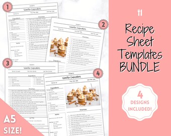 A5 Recipe Sheet template, EDITABLE Recipe Book Binder Template, Recipe Cards, Minimal, 8.5x11 Printable Farmhouse, Food Planner Journal