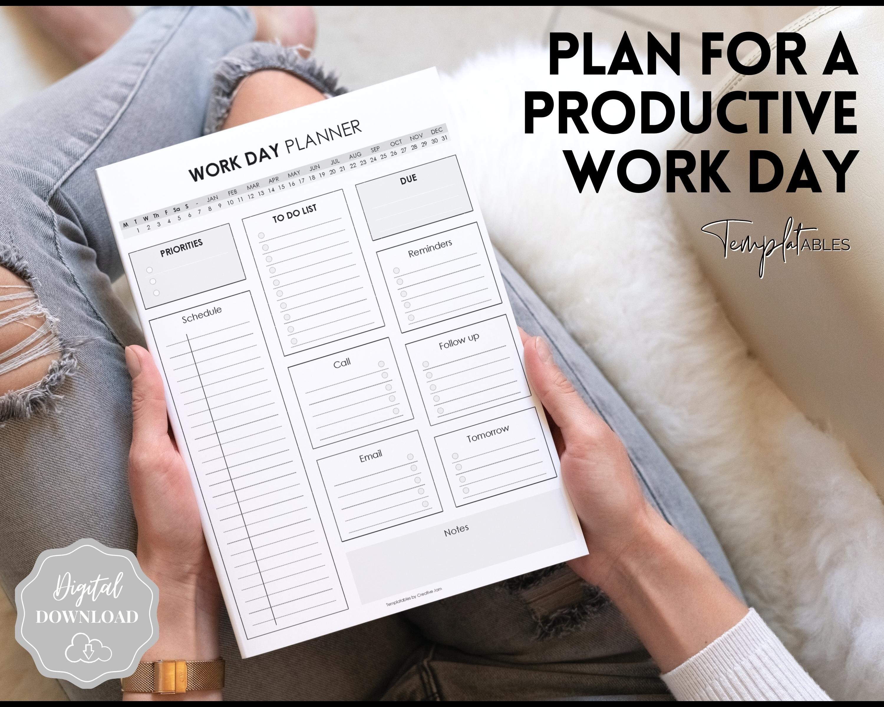 Editable Work Day Organizer, Daily Planner, Work From Home to Do List ...