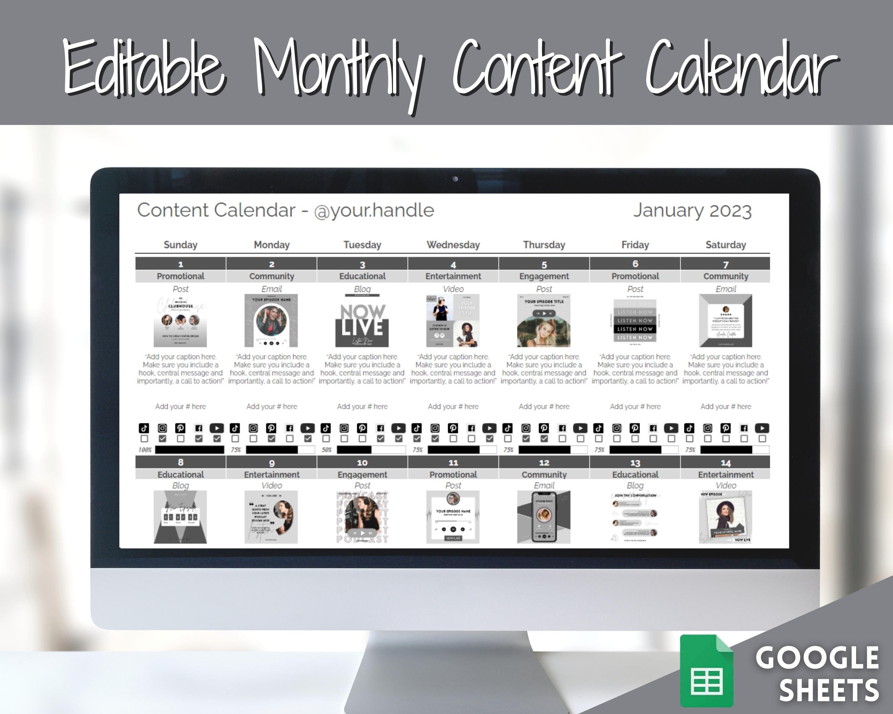 30 Day Content Calendar Editable Social Media Planner Google Etsy UK
