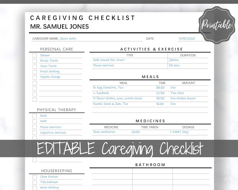 Elderly Daily Schedule Template