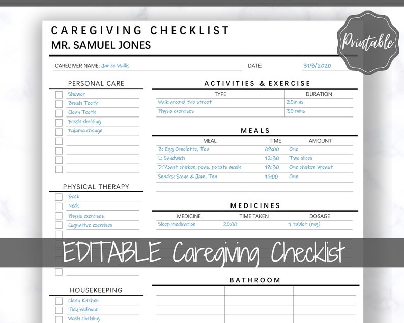 Caregiver Daily Checklist Template