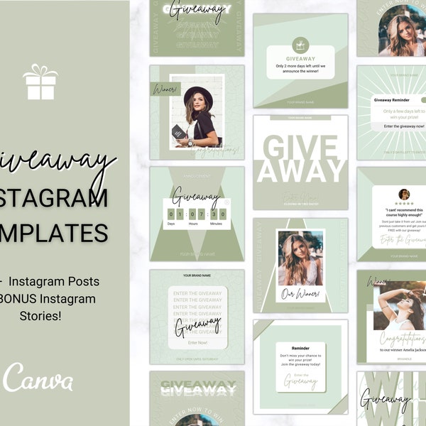 Instagram GIVEAWAY Templates! Social Media Engagement Booster, Small Business Feed, Instagram Posts, Frame, Canva, Coaching Marketing