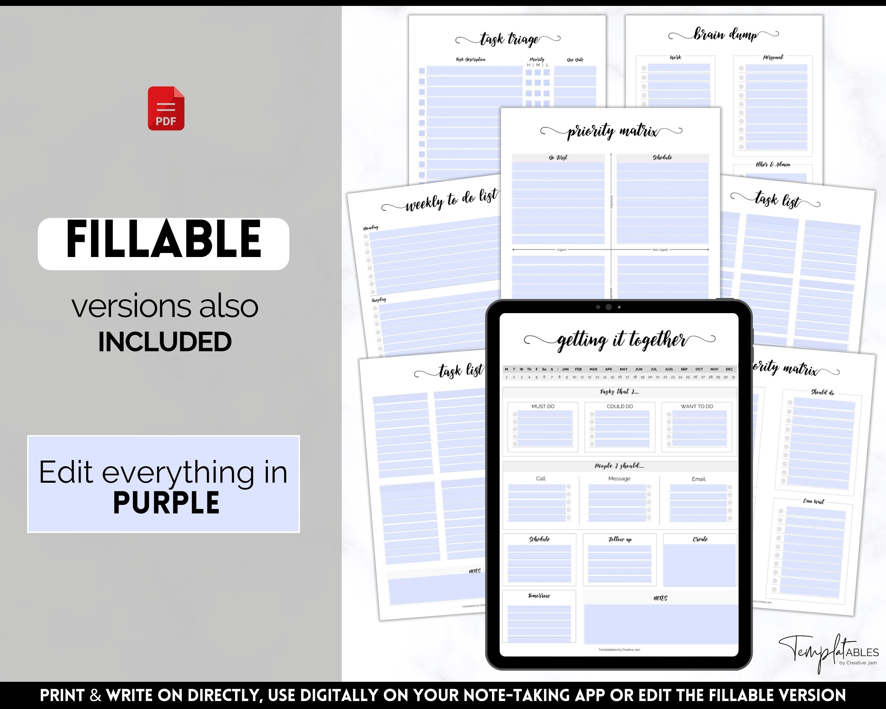 EDITABLE Brain Dump Template BUNDLE, to Do List Printable, ADHD Daily ...