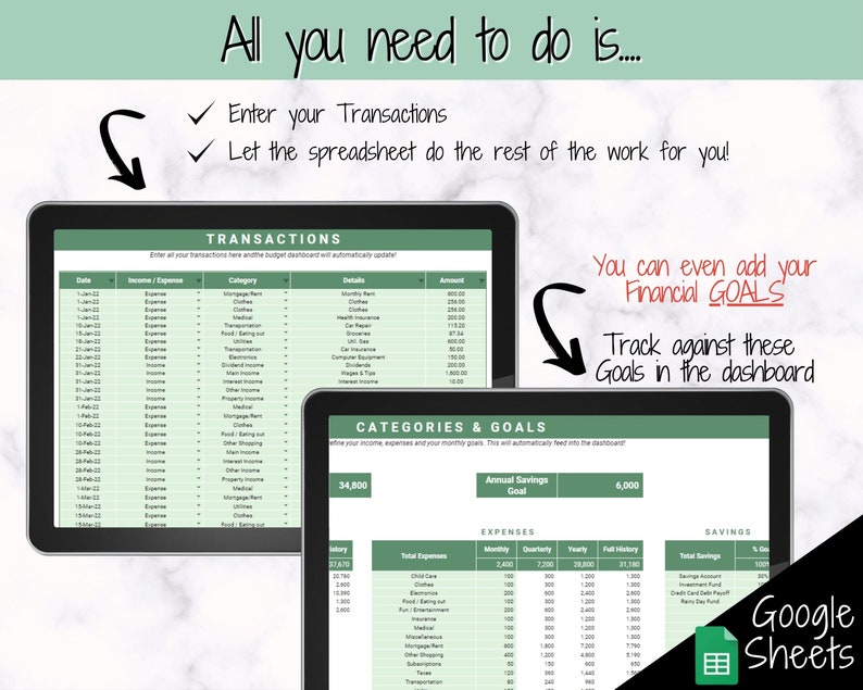 Monthly Budget Template, Google Sheets Budget Planner, Easy Budget Spreadsheet, Automated Paycheck Financial Planner, Expenses Savings Excel image 7