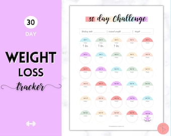 Weight Loss Tracker, 30 day Challenge, Weightloss Journal, Fitness Planner Printable, Weight Loss Chart, Pounds Lost Tracker, monthly