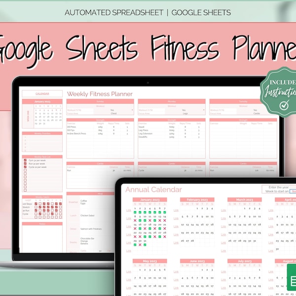 Workout Planner Spreadsheet, Google Sheets Fitness Tracker, Weight Loss Tracker, Weekly Meal planner, Habit Tracker, Fitness Schedule, Log