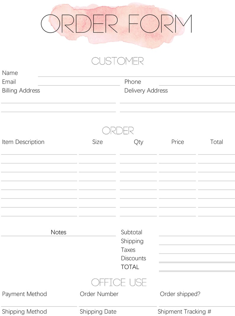 ORDER FORM Invoice Template EDITABLE Custom Receipt Template Etsy