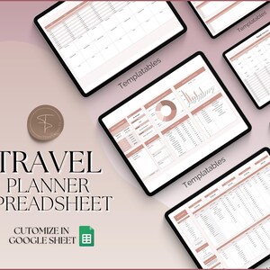 Pu&ograve; includere: Un modello di foglio di calcolo di pianificatore di viaggio digitale in uno schema di colori rosa e bianco. Il modello include sezioni per il budget, gli elenchi di imballaggio, gli itinerari e altro ancora. Personalizza in Google Sheets.