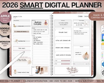 Agenda numérique quotidien 2026 pour Goodnotes sur le thème marron luxueux