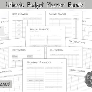 Ultimate Budget Planner Printable BUNDLE, Financial Tracker, Savings Tracker, Binder, Monthly Debt, Bill, Spending, Expenses Income Tracker