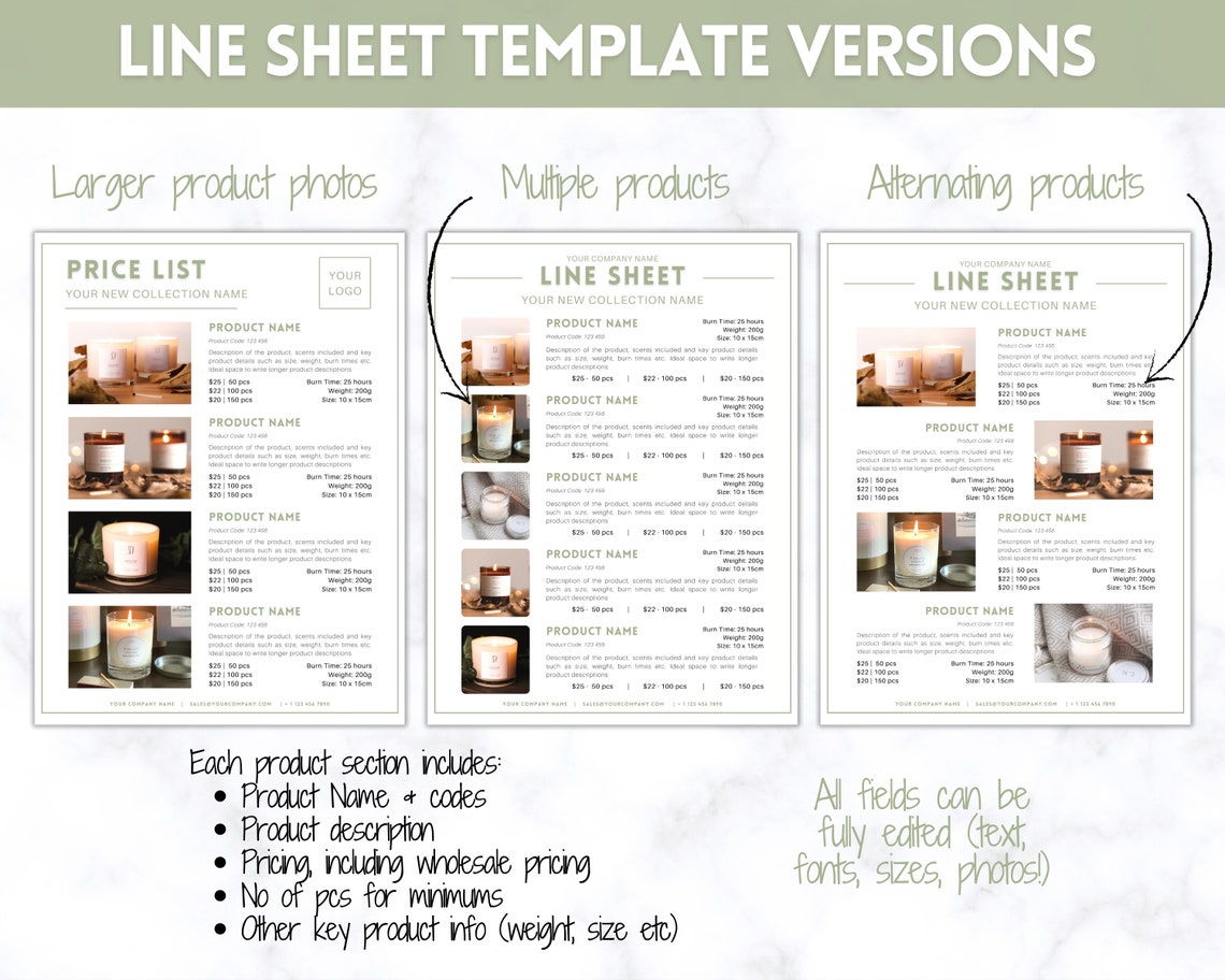 Price List Template Line Sheet For Wholesale Editable Candle Etsy