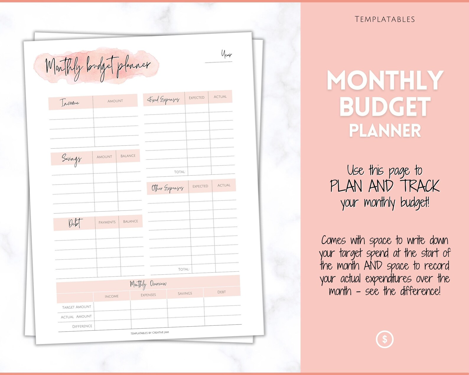 SIMPLE MONTHLY Budget Planner Printable Financial Tracker - Etsy UK