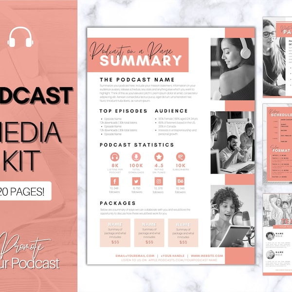 Modèle de KIT MÉDIA de podcast ! Dossier de presse Canva modifiable, Business Pitch, Carte de tarification, Podcasters, Planificateur, Influenceur, Blogger, Liste de prix