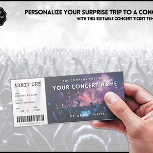 Concert Ticket Template, EDITABLE Surprise Getaway Gift, Invitation ...