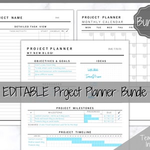 EDITABLE Project Planner! Printable Template BUNDLE, Work, Business, Student, Academic, Goal Planner, Gantt Timeline, Productivity Tracker