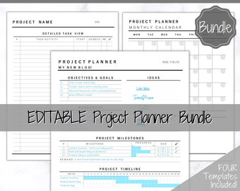 EDITABLE Project Planner! Printable Template BUNDLE, Work, Business, Student, Academic, Goal Planner, Gantt Timeline, Productivity Tracker