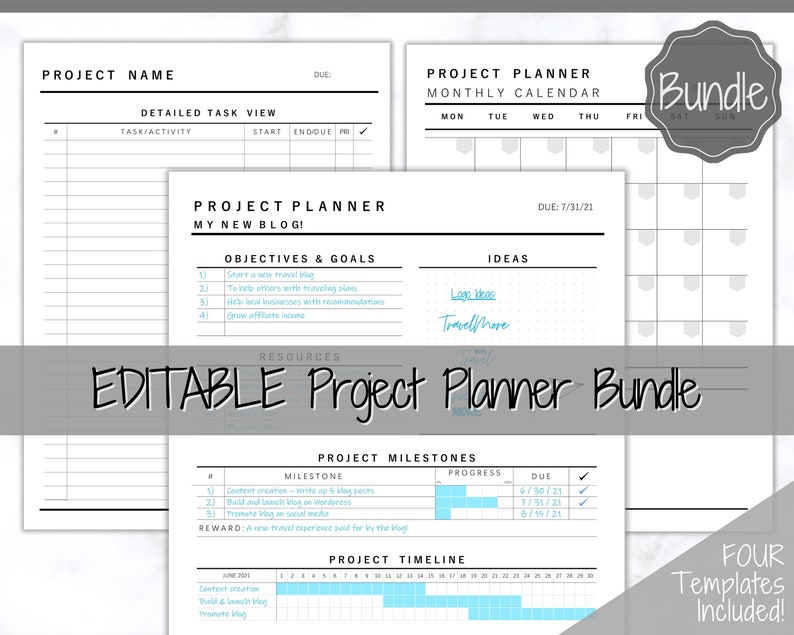 EDITABLE Project Planner! Printable Template BUNDLE, Work, Business ...