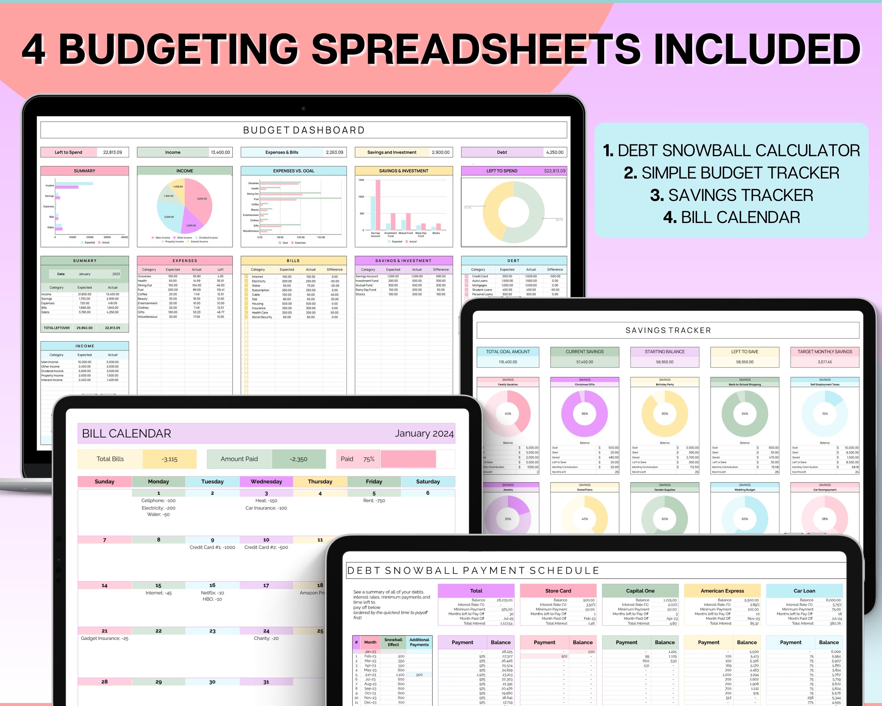 ALL IN ONE Budget Spreadsheet Bundle! Monthly Budget Planner, Debt ...