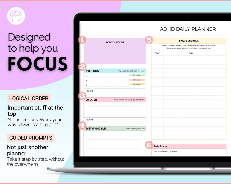 EDITABLE ADHD Digital Planner, Daily Planner Spreadsheet, Neurodivergent, Brain Dump, To Do List, Cleaning, Symptom Tracker, Google Sheets image 8