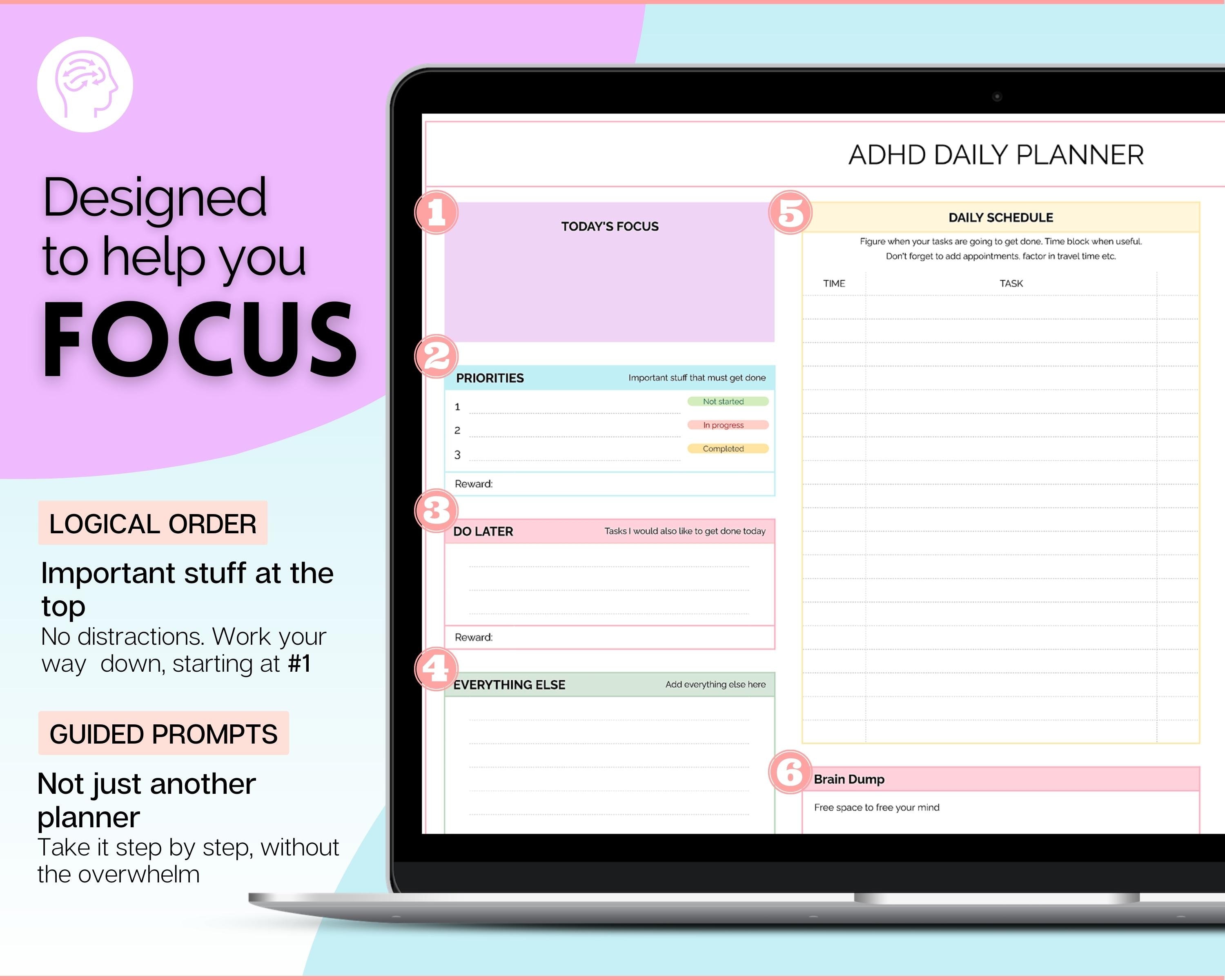 EDITABLE ADHD Digital Planner, Daily Planner Spreadsheet ...