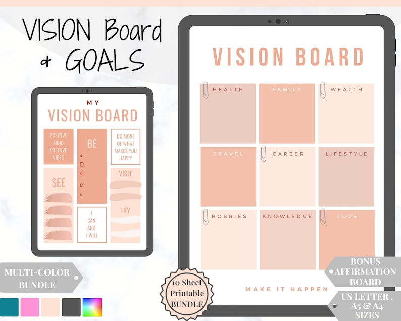 2022 Vision Board Printables Digital Vision Board Kit Goal Etsy UK
