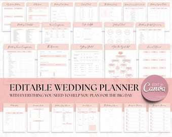 EDITABLE Wedding Binder Kit, Wedding Planner, Wedding Planning Checklist, Wedding Day Schedule, To Do List, Budget, Timeline, CANVA
