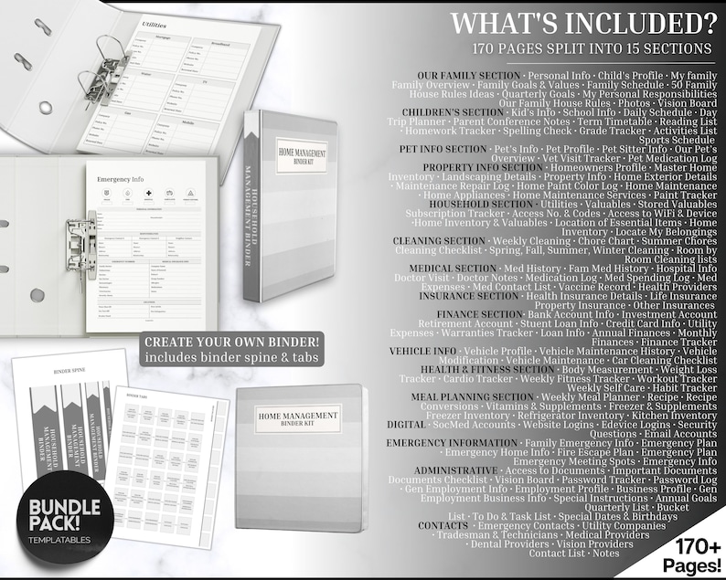 Puede incluir: Un kit de carpeta de gesti&oacute;n del hogar con una cubierta gris y un dise&ntilde;o a rayas. El kit incluye lomo de carpeta, pesta&ntilde;as y m&aacute;s de 170 p&aacute;ginas divididas en 15 secciones. Secciones: familia, ni&ntilde;os, mascotas, propiedad e informaci&oacute;n de emergencia.