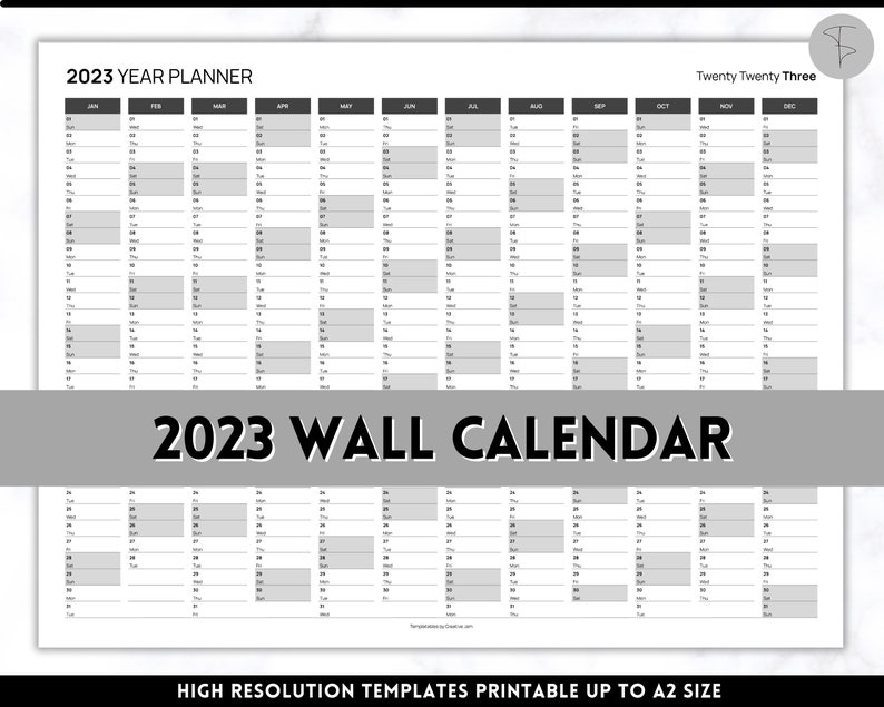 Printable 2023 Wall Calendar Large Yearly Calendar Etsy