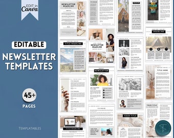 EDITABLE Newsletter Template, 45+ Canva templates, Monthly, Real Estate, Realtor, Newspaper, Relief Society, Brochure, Booklet, Nonprofit