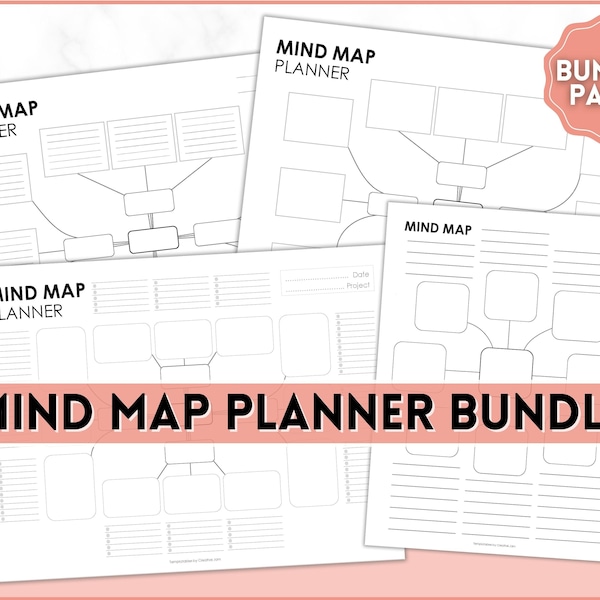 Mind Map Template, Printable Mind Map Planner, Study Guide Template, Brain Dump, Brainstorm, Brainstorming, Idea Map, Note Taking Diagram