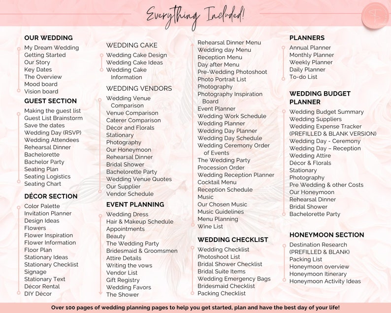 Printable Wedding Planner Binder Kit, Wedding Planner, Wedding Planning Checklist, Wedding Day Schedule, To Do List, Budget, Timeline, Book image 10