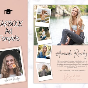 Jaarboeksjabloon, Senior & High School Afstudeeradvertentie, Afstudeeraankondiging, Schooljaarboek, VOLLEDIGE pagina, Fotokaart, Jaarboekadvertentie, Afstudeerbetoon