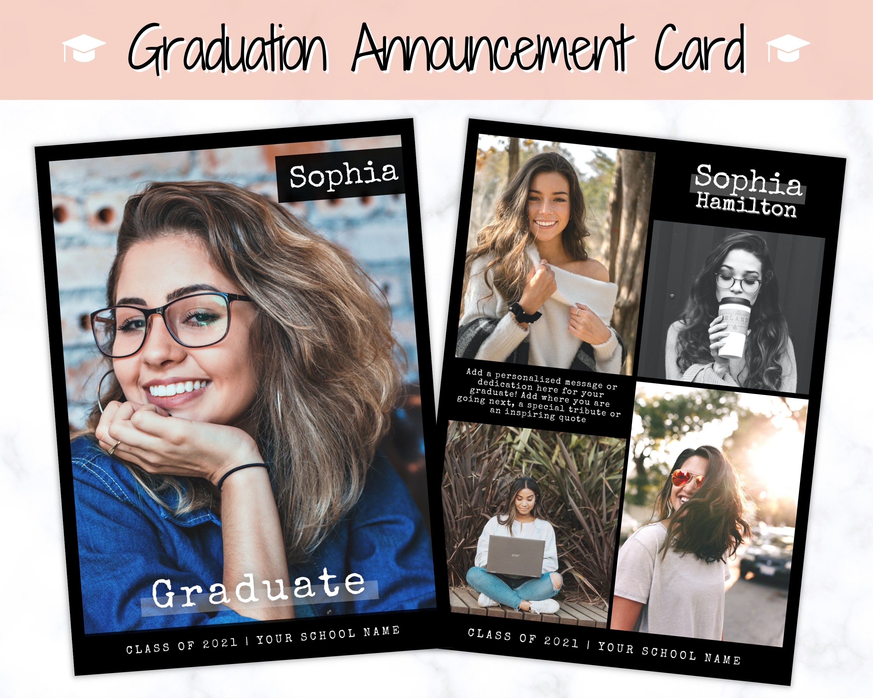 Graduation Announcement Card Template Senior & High School Etsy