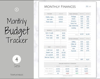 Monthly Budget Planner Printable, Financial Tracker Template, Paycheck, Savings Tracker, Binder, Debt, Bill, Spending, Expenses Income Money