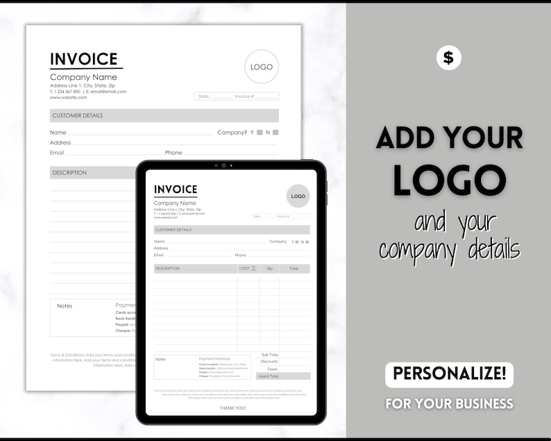 EDITABLE Invoice Template Receipt Form Small Business - Etsy UK