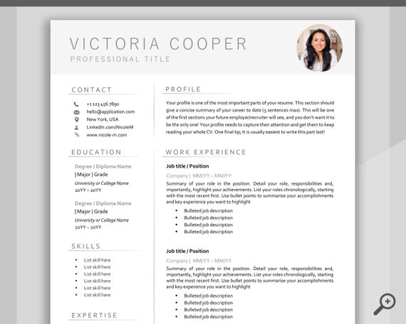 Professional Resume Template Word. CV Template Professional | Etsy India