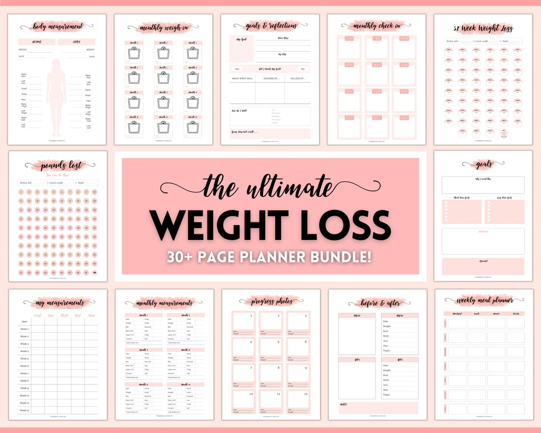 Weight Loss Tracker Weightloss Journal Fitness Planner Printable