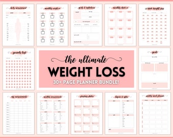 Weight Loss Tracker, Weightloss Journal, Fitness Planner Printable, Weight Loss Chart, Pounds Lost Tracker, Body Measurements, Meal Planner